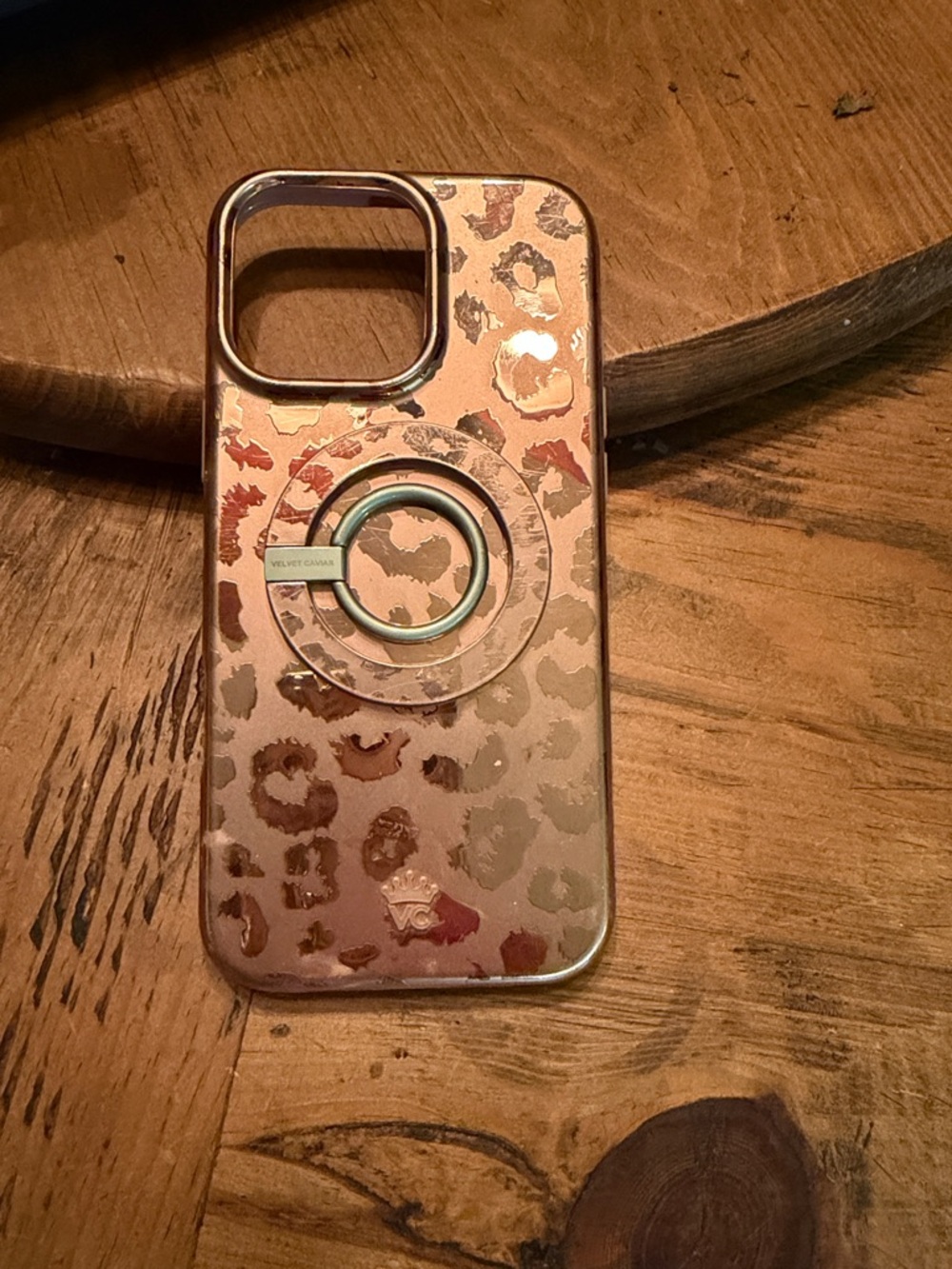 Velvet Caviar Chrome Bronze Leopard Ring Grip iPhone 16 Pro Max Case